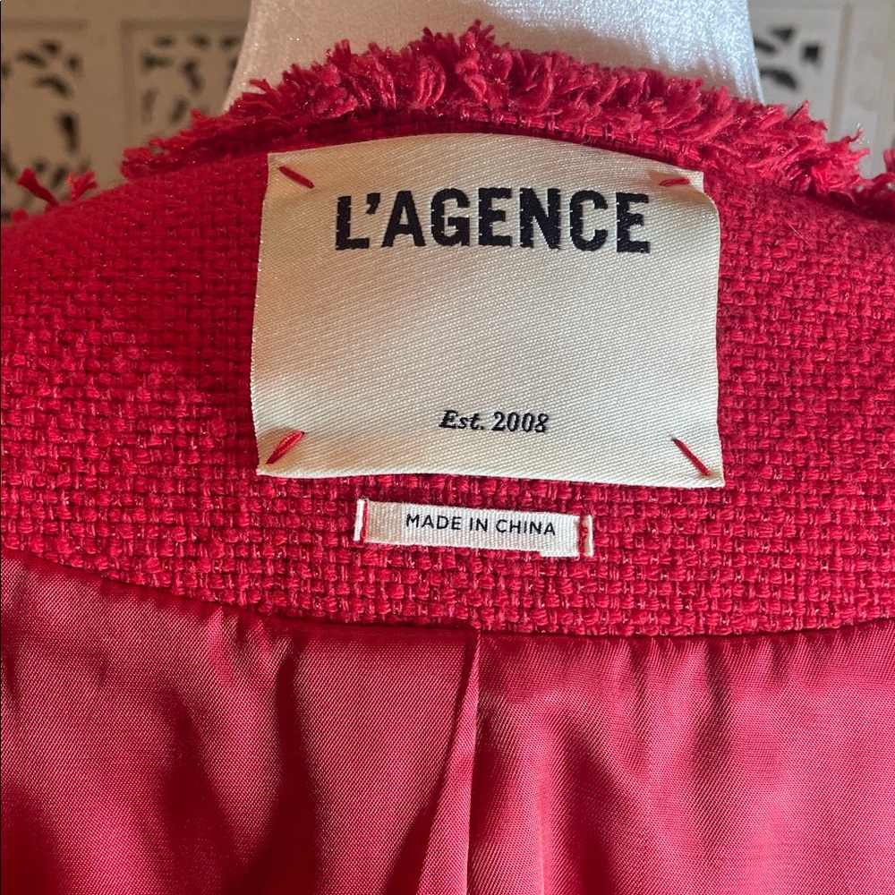 L'AGENCE Red Fringed Open-Front Blazer - Picture 10 of 16